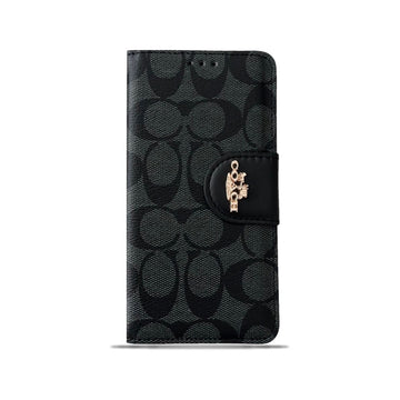 Coach iPhone Case Leather Flip Case with Card Holder Black-PTK241622