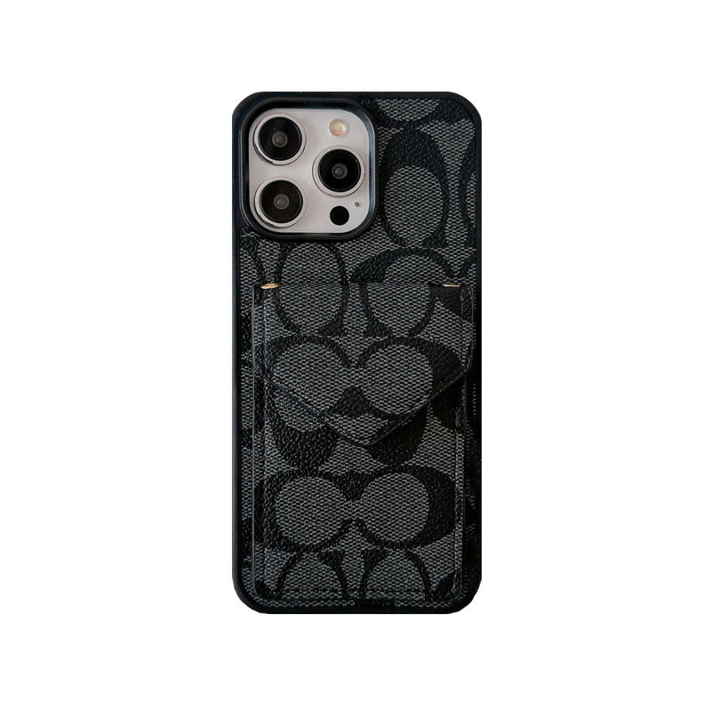Capa Coach para iPhone com porta-cartões e alça marrom claro -SJ240513