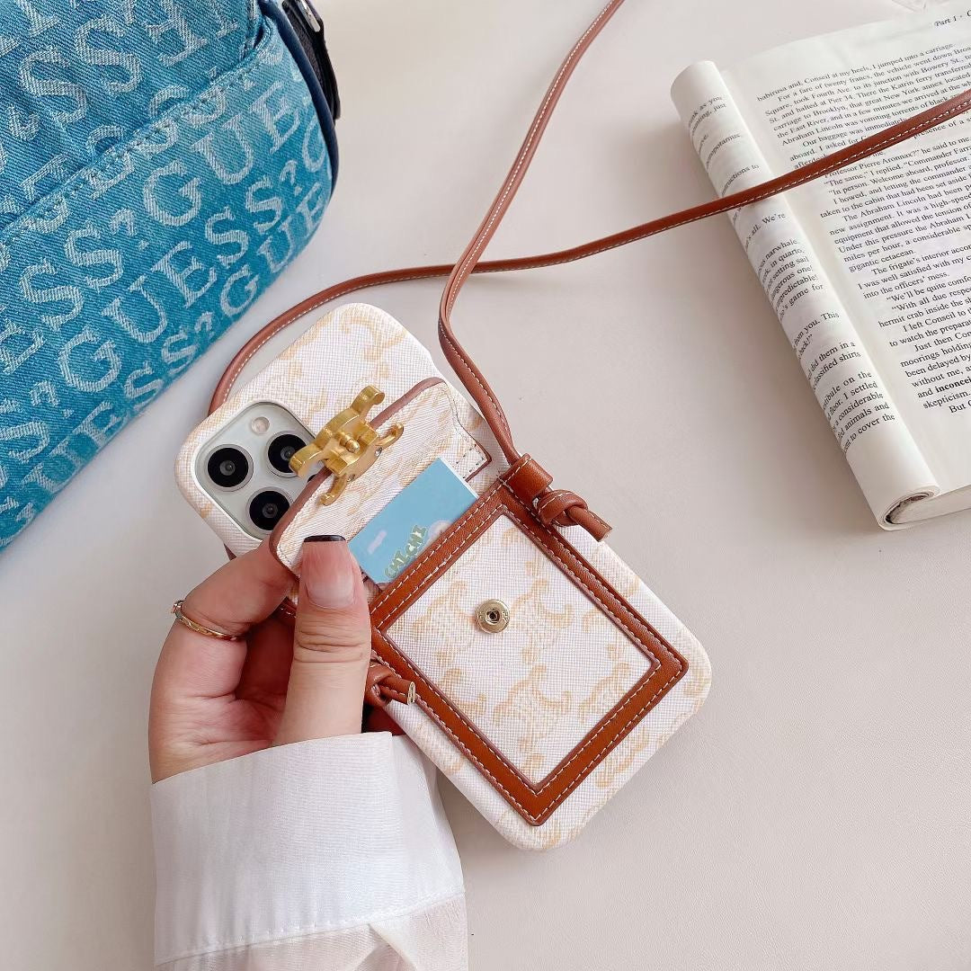 ホワイト セリーヌ iPhone ケース カードホルダー付き -LH240109