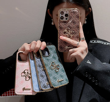 Funda de cuero para iPhone con logo dorado de Gue
