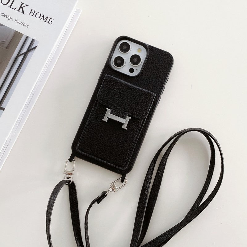 H 카드백 가죽 크로스바디 아이폰 케이스