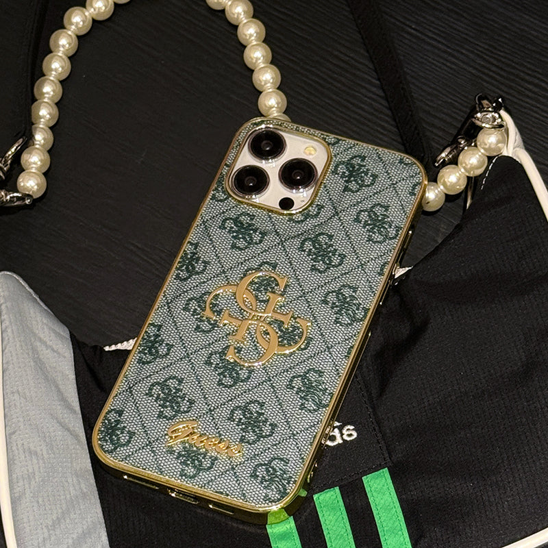 Funda de cuero para iPhone con logo dorado de Gue