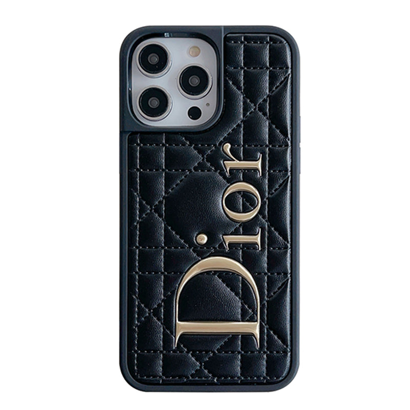 Funda de iPhone de cuero con logotipo dorado CD