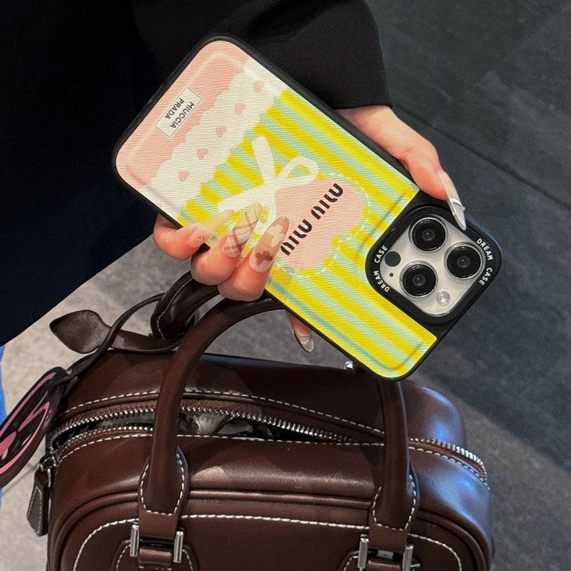 Μιού Γκριν & Ροζ δερμάτινη θήκη iPhone