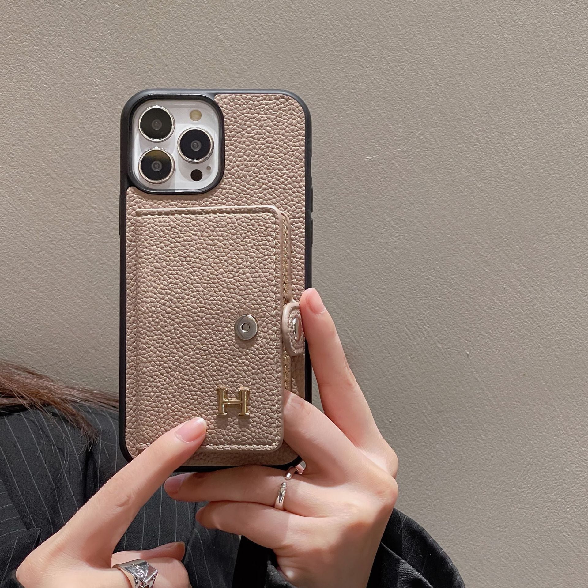 H 가죽 카드 홀더 아이폰 케이스