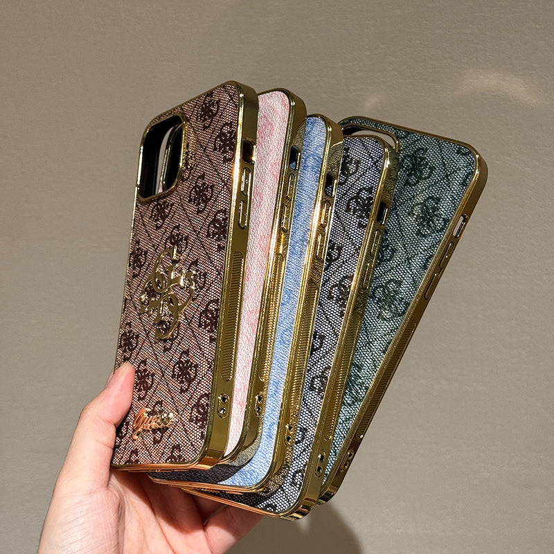 Funda de cuero para iPhone con logo dorado de Gue