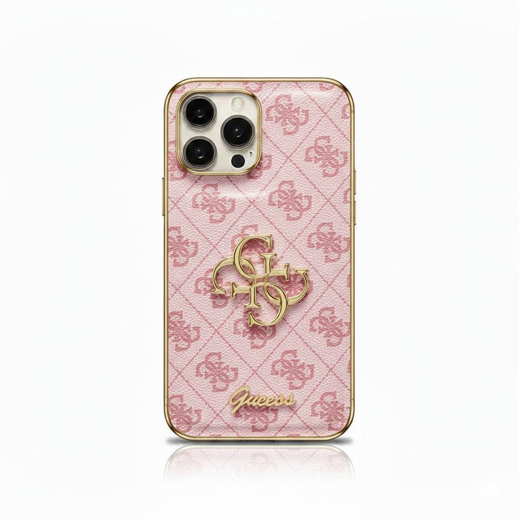 Funda de cuero para iPhone con logo dorado de Gue