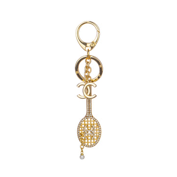 Luxury Crystal Tennis Racket Bag Charm – Elegant Gold Keychain Pendant for Handbags