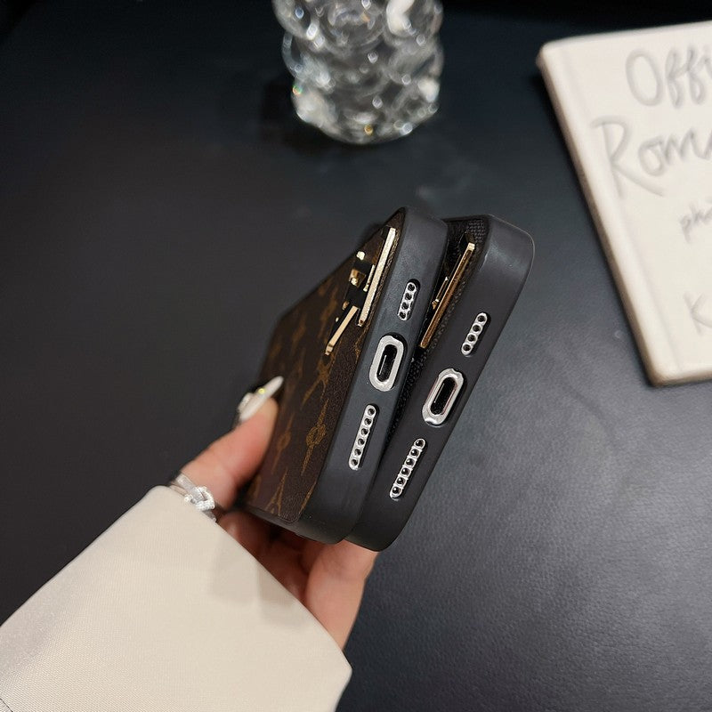 Custodia per iPhone in pelle con logo Lou nero