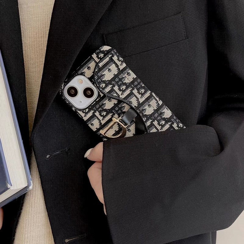 CDブラック & グレーファブリックiPhoneケース