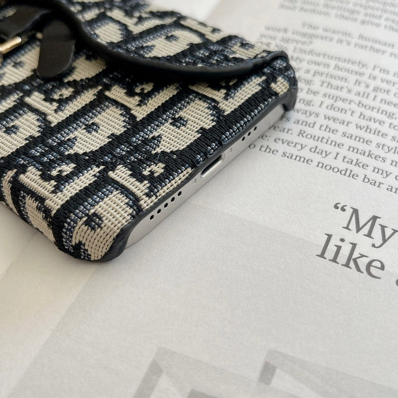 CDブラック & グレーファブリックiPhoneケース