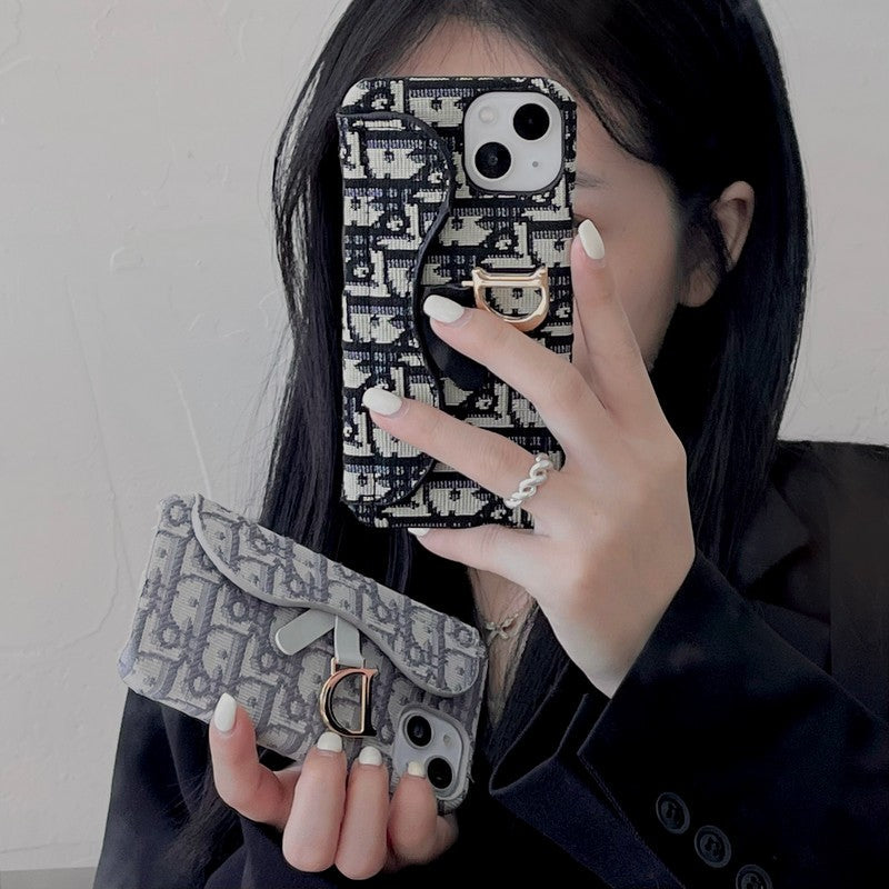 CDブラック & グレーファブリックiPhoneケース