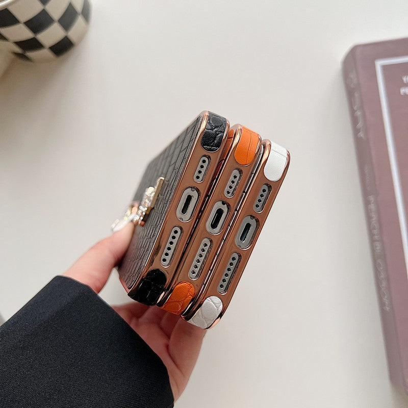 세인트 컬러 가죽 로즈 골드 아이폰 케이스