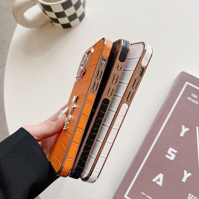 세인트 컬러 가죽 로즈 골드 아이폰 케이스