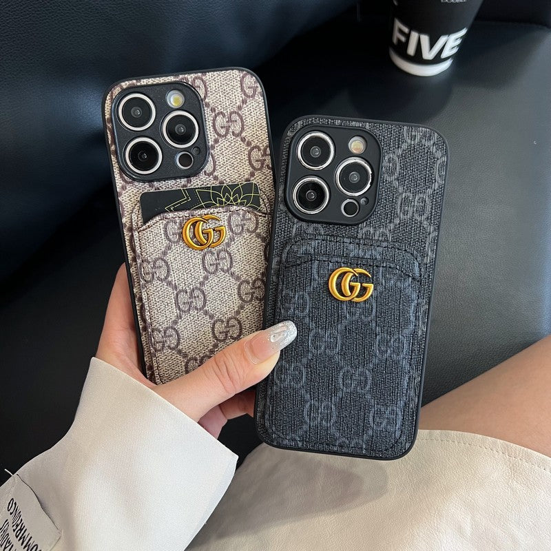 Funda de iPhone clásica con bolso para tarjetas GG