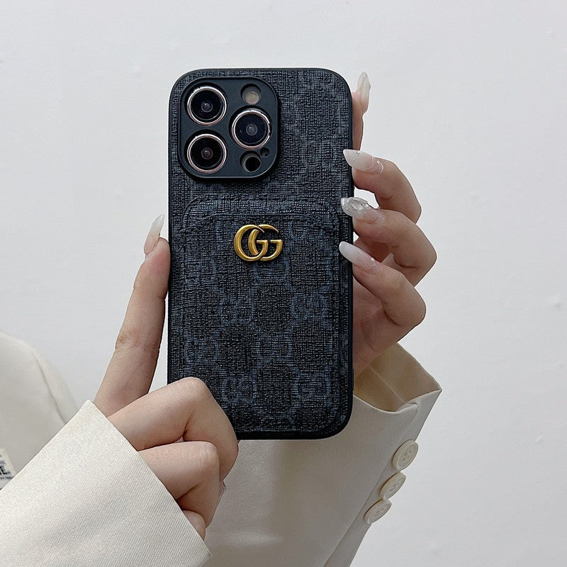 Funda de iPhone clásica con bolso para tarjetas GG