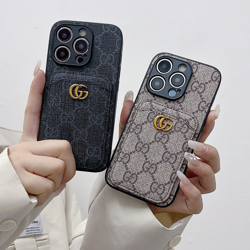 Funda de iPhone clásica con bolso para tarjetas GG