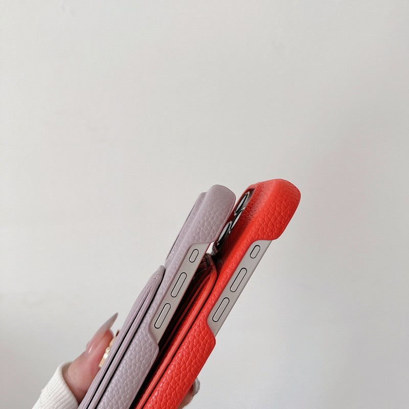 세인트 카드 백 컬러 가죽 아이폰 케이스