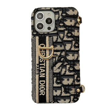 CD 블랙 & 그레이 패브릭 카드백 크로스바디 아이폰 케이스