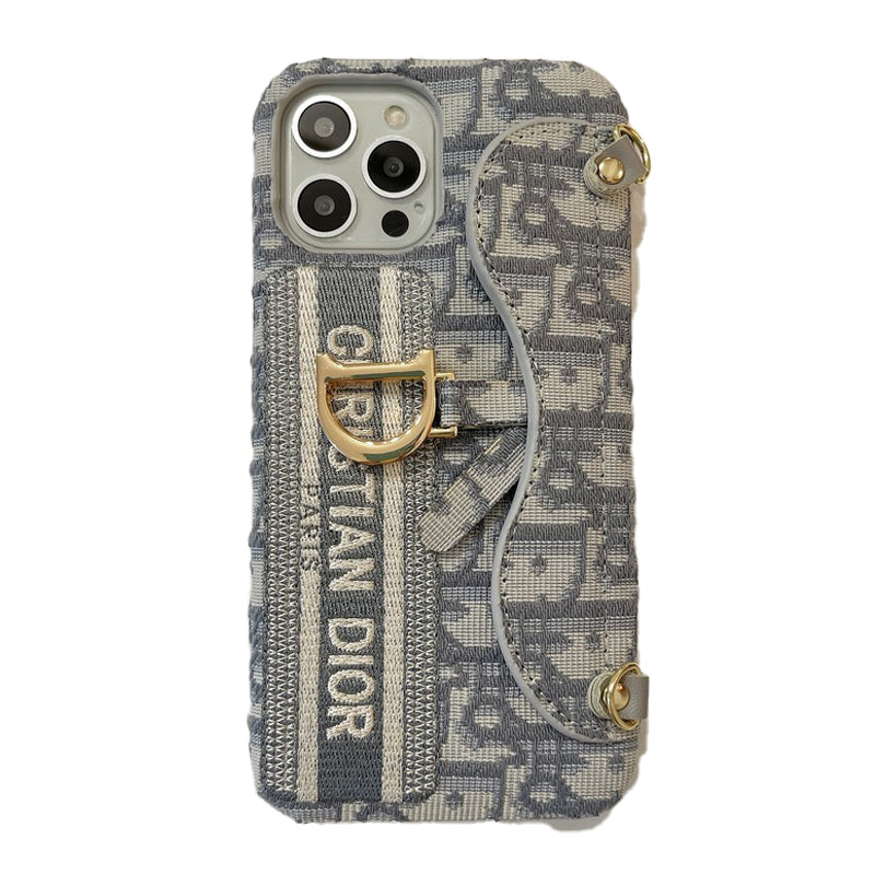 CD Nero & Custodia a tracolla per iPhone in tessuto grigio con motivo a borsa per carte