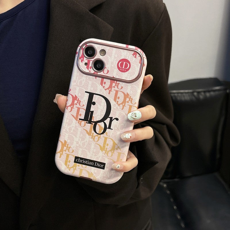 CD Blanco & Funda de cuero marrón para iPhone