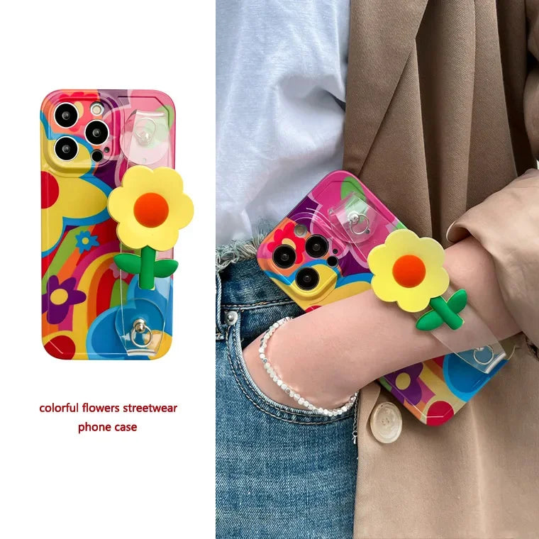 Flower With Lanyard Neck Strap  Silicone  iPhone Case