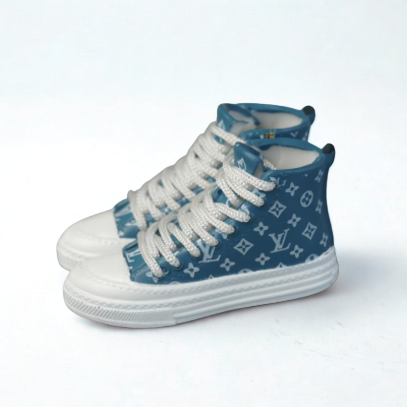 Labubu L.V. Inspired High-Top Miniature Sneaker - Denim Blue