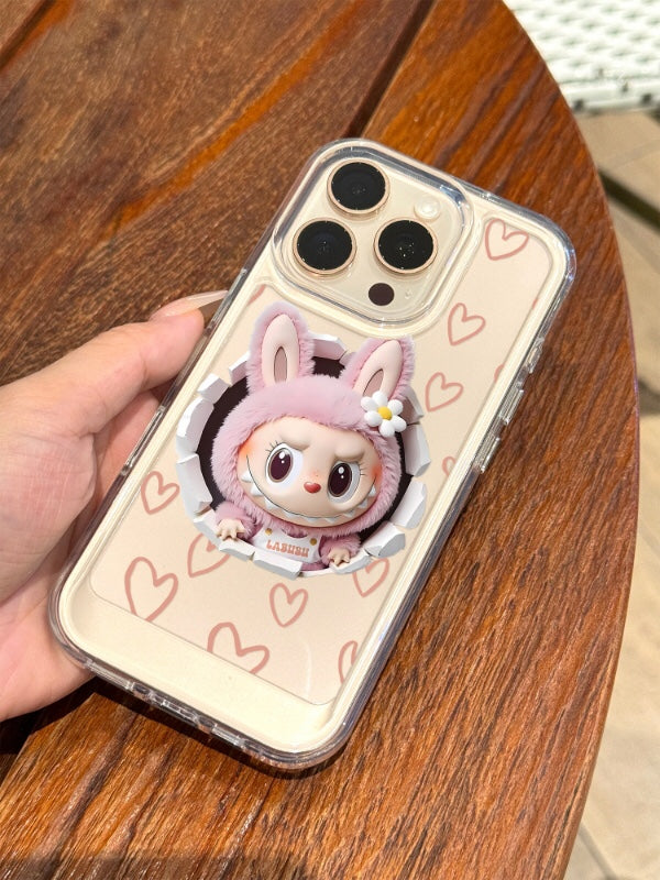 Labubu Adorable Bunny Embossed Clear Phone Case - For iPhone Models