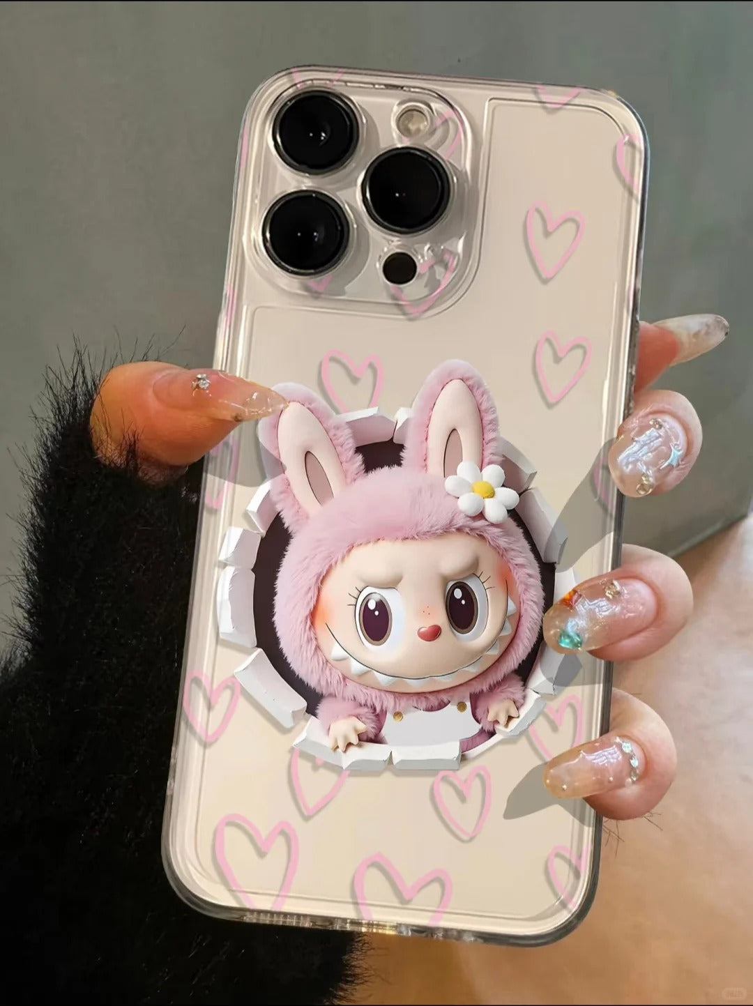 Labubu Adorable Bunny Embossed Clear Phone Case - For iPhone Models