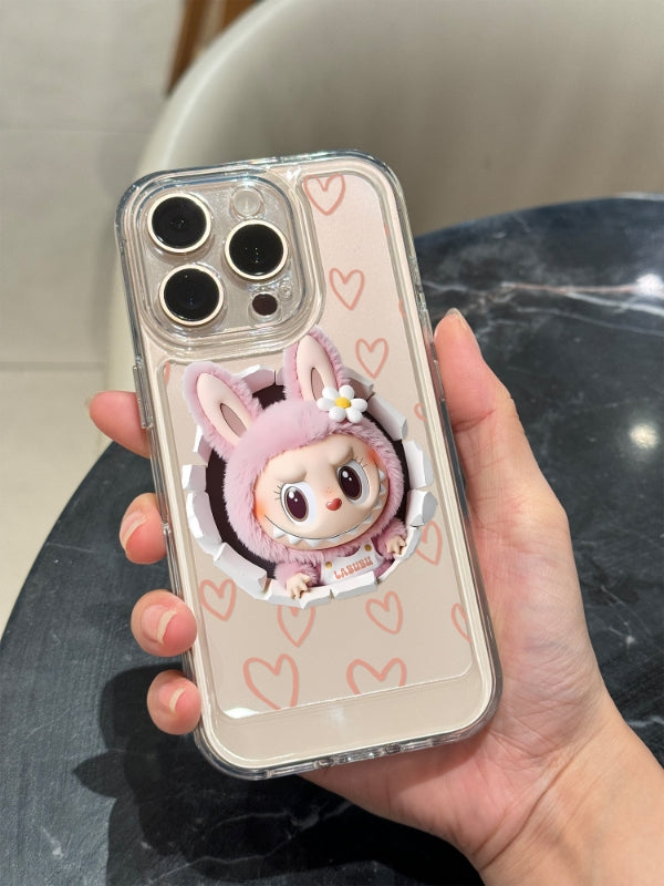 Labubu Adorable Bunny Embossed Clear Phone Case - For iPhone Models