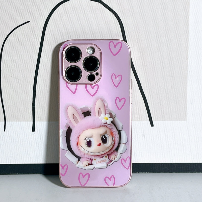 Labubu Adorable Bunny Embossed Clear Phone Case - For iPhone Models