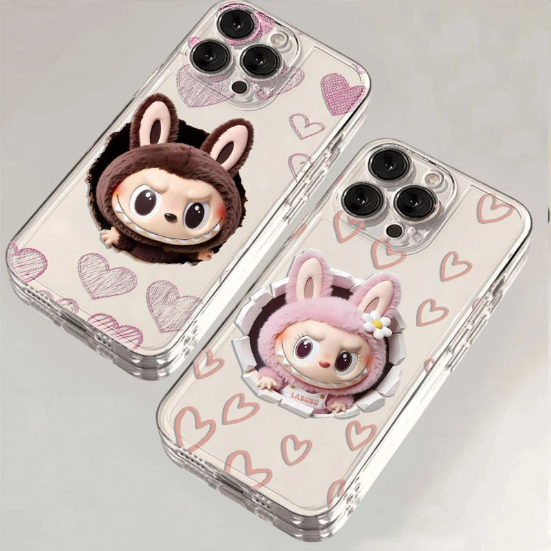 Labubu Adorable Bunny Embossed Clear Phone Case - For iPhone Models