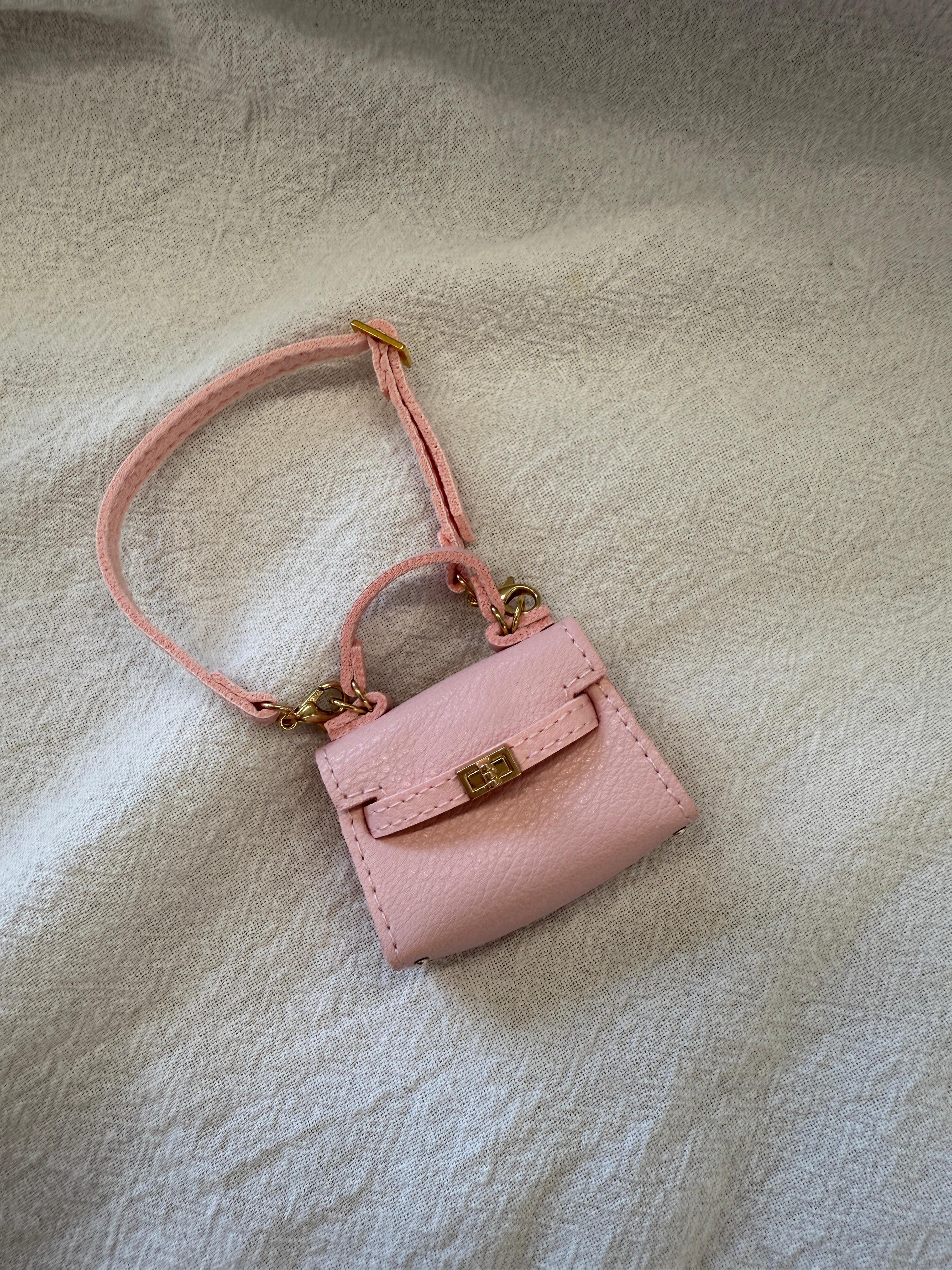 Labubu Miniature Luxury Handbag - Pink Leather Tote with Gold Lock