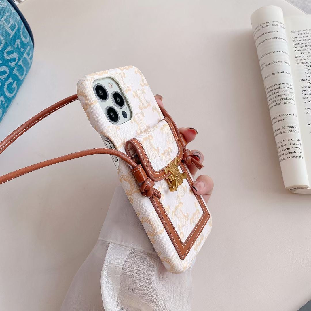 카드 홀더가 있는 화이트 셀린느 아이폰 케이스 -LH240109