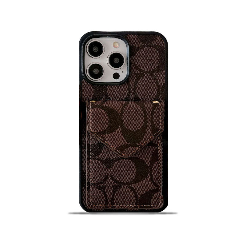 Coach iPhone ケース カード ホルダーとストラップ付き ダークブラウン -SJ240513
