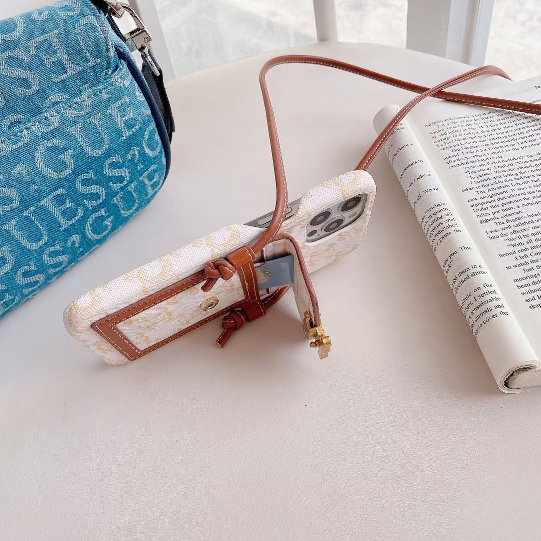 카드 홀더가 있는 화이트 셀린느 아이폰 케이스 -LH240109