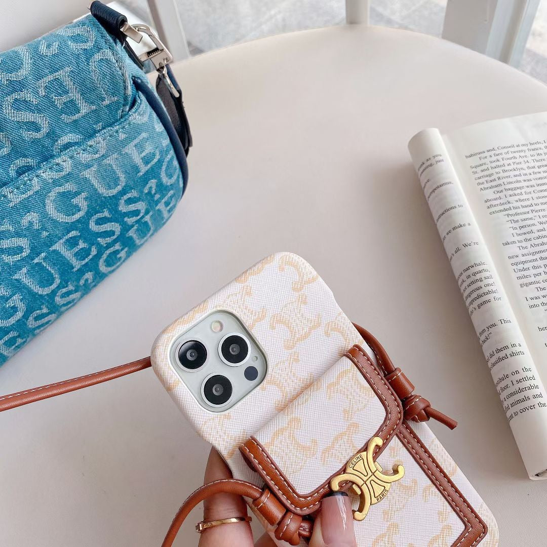 카드 홀더가 있는 화이트 셀린느 아이폰 케이스 -LH240109