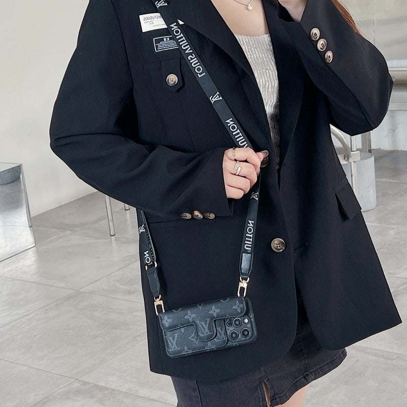 Custodia per iPhone a tracolla con portacarte laterale Lou