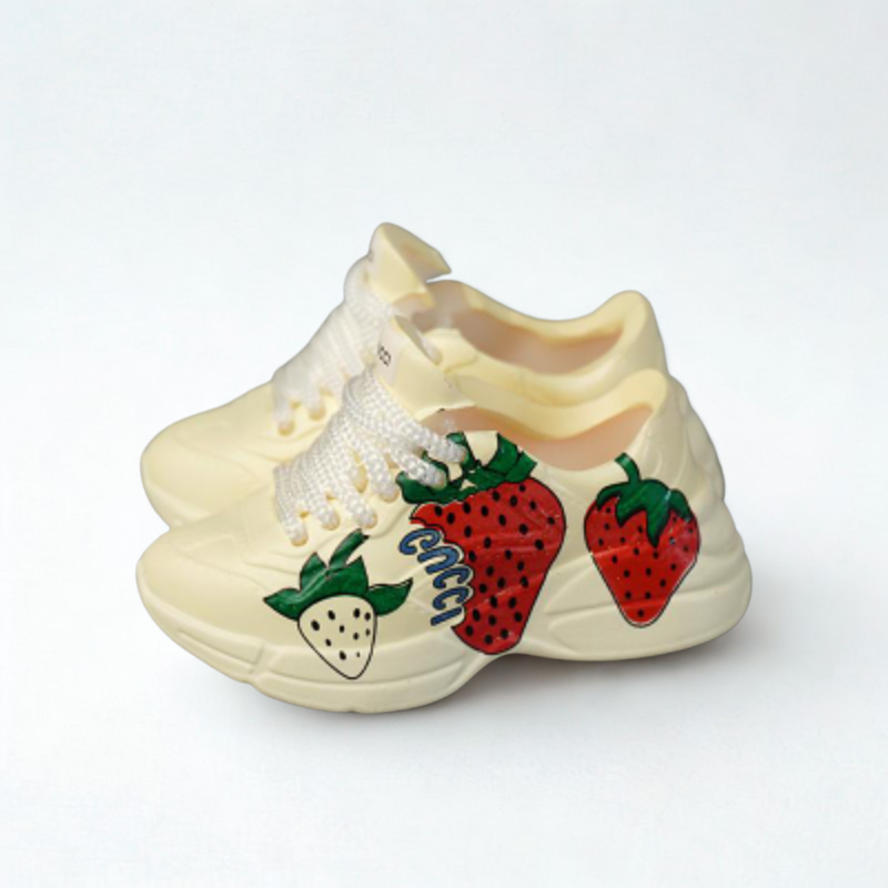 Labubu GG Inspired Strawberry Print Trainers - Cream