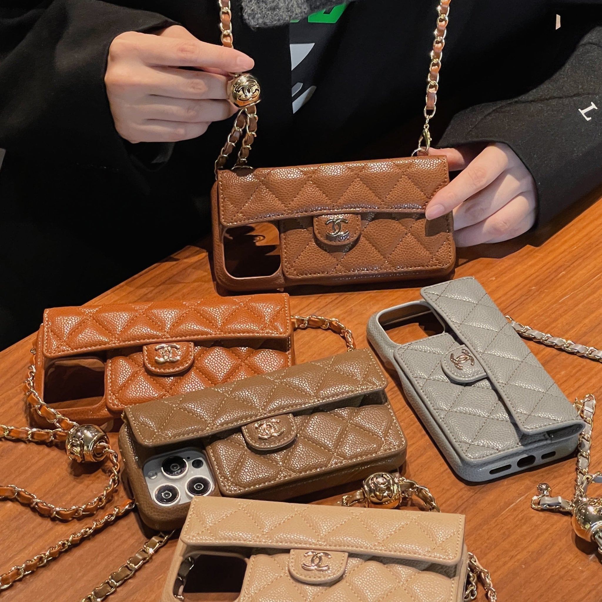 Luxury Wallet iPhone Case With Hand /Crossbody Chain