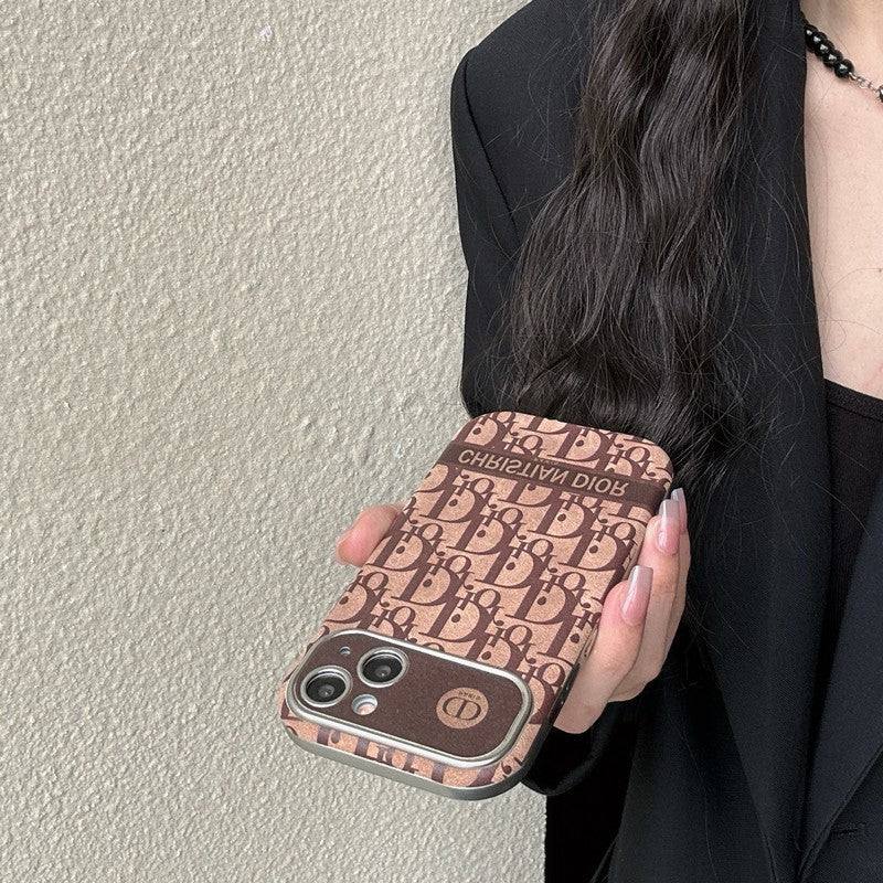 CD Blanco & Funda de cuero marrón para iPhone