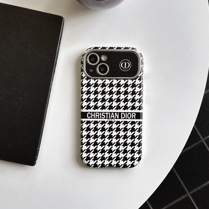 CD Blanco & Funda de cuero marrón para iPhone