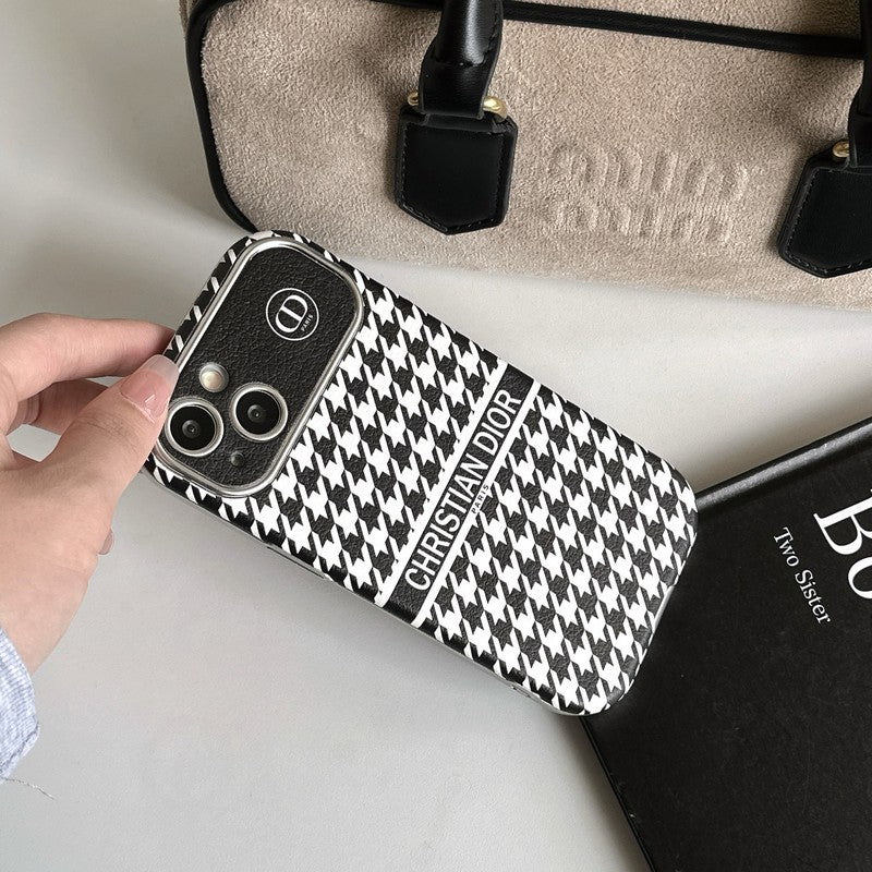 CD Blanco & Funda de cuero marrón para iPhone