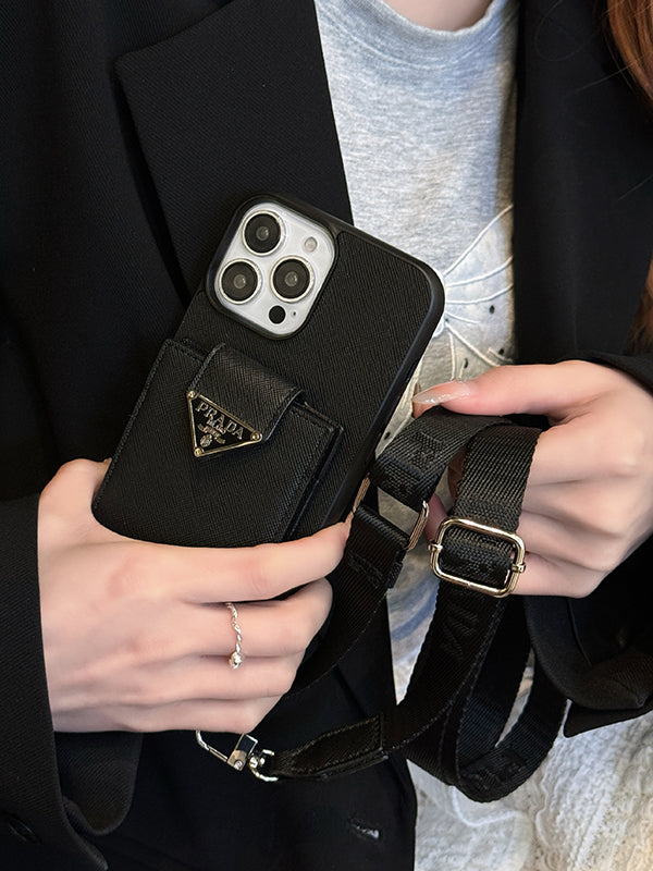 Pra 크로스바디 가죽 아이폰 케이스