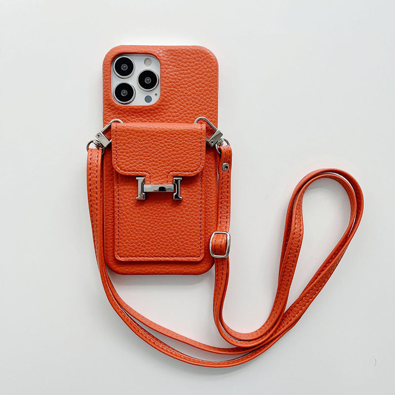 Funda para iPhone con cadena de cuero y tarjetero H