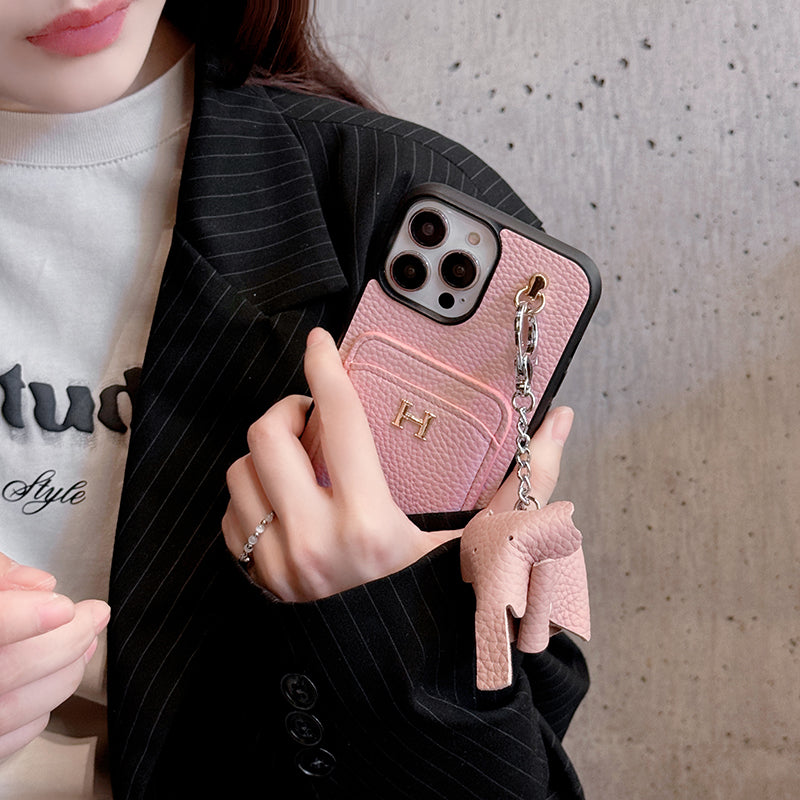 2025Nueva llegada &nbsp;Funda de cuero con colgante para iPhone con tarjetero H