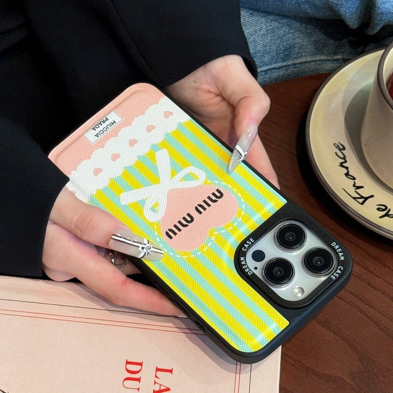 Μιού Γκριν & Ροζ δερμάτινη θήκη iPhone