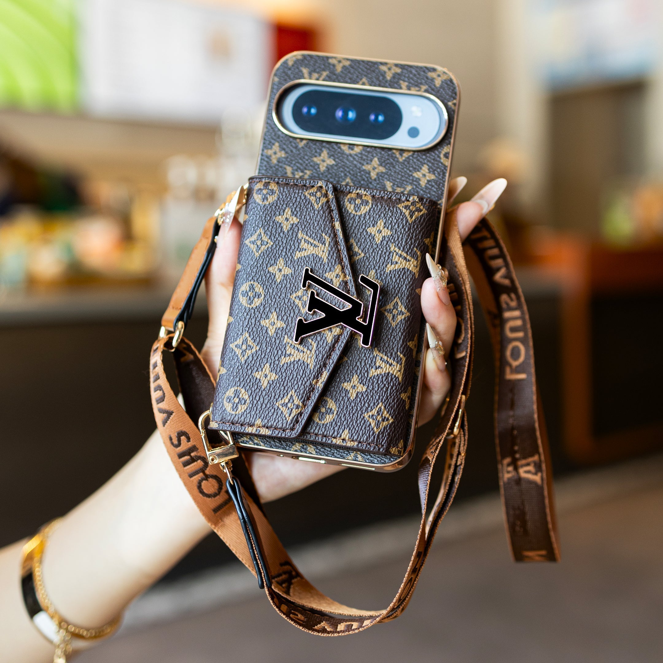 Étui de téléphone Google Pixel avec lanière de style luxe
