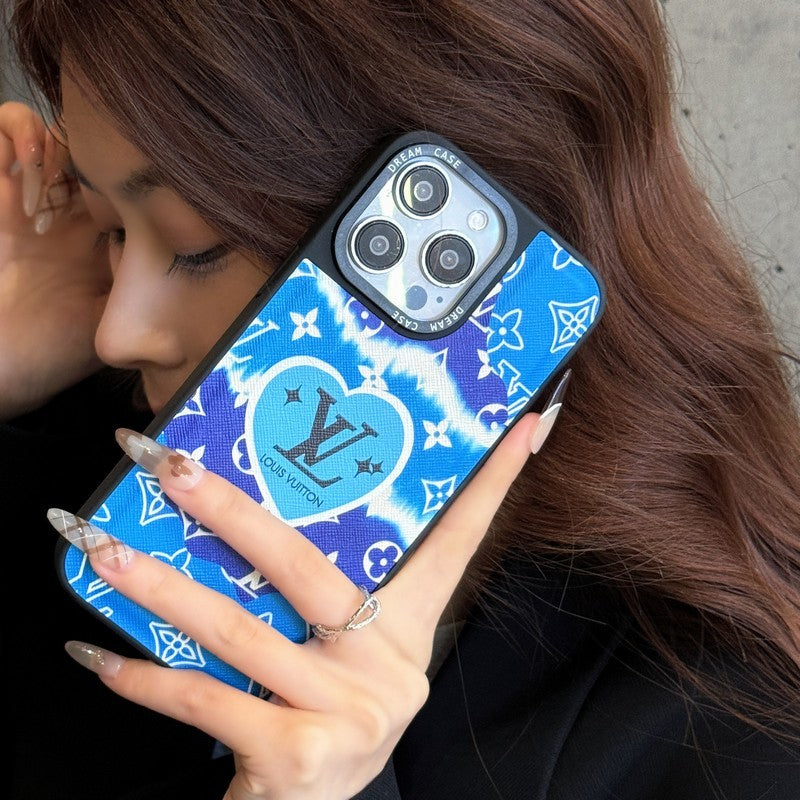 Custodia per iPhone in pelle blu Lou