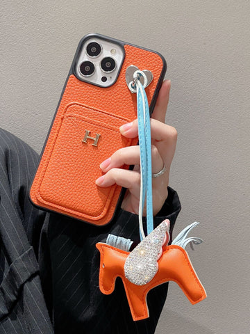 2025Nueva llegada &nbsp;Funda de cuero con colgante para iPhone con tarjetero H